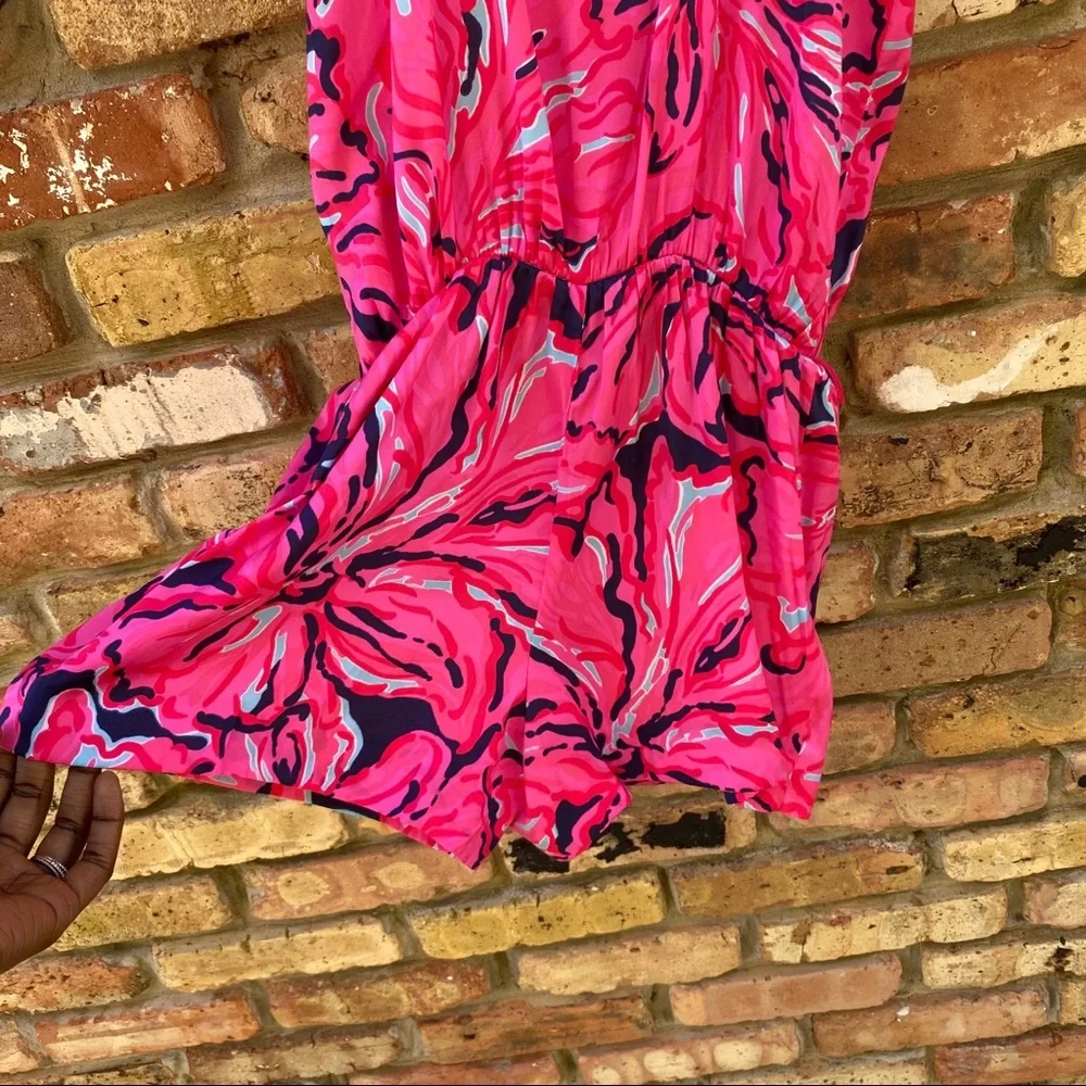 Lilly Pulitzer Pink Floral Print Drawstring Shorts Romper